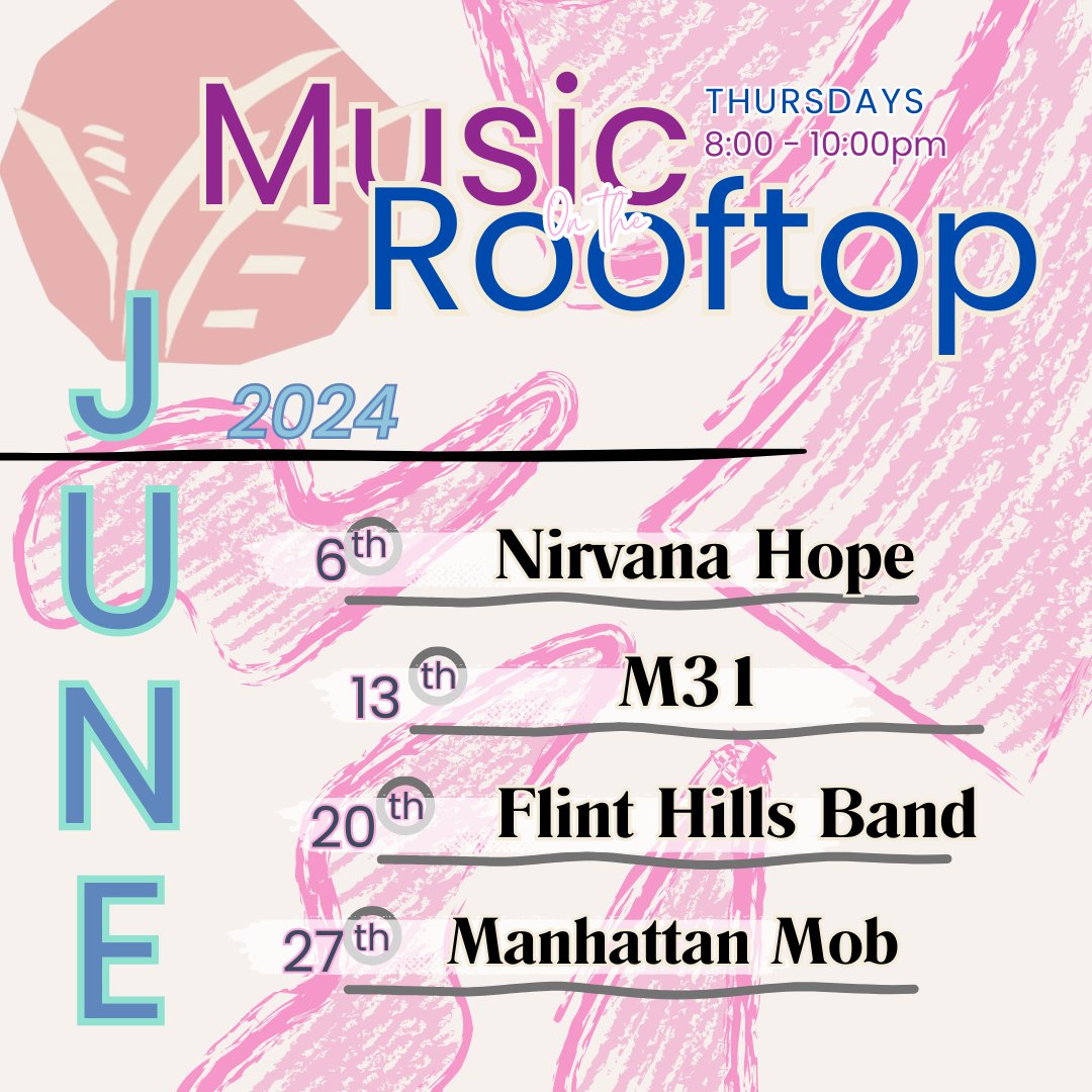 Live Music on the Rooftop continues in June with these four local acts.
This month we've got a little something for everyone - from funk to acoustic.

Come enjoy the summer sunsets in style!
#SupportLocalMusic #MHKMusicScene #TallgrassTapHouse #MusicOnTheRooftop #DowntownMHK