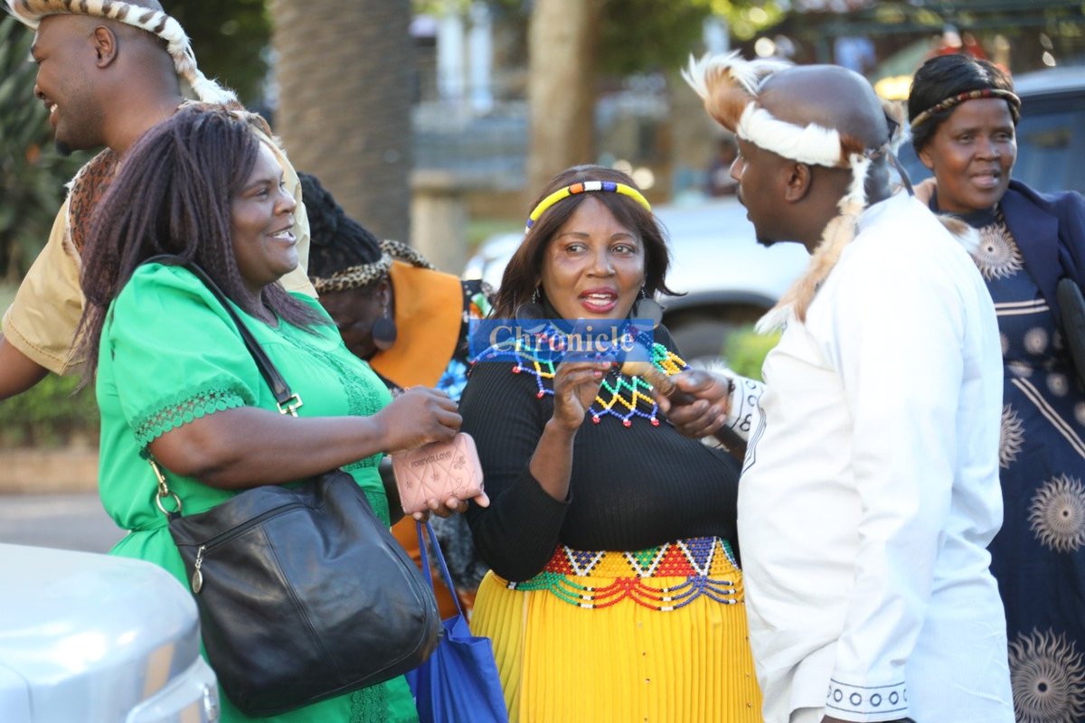 City of Bulawayo Councillors, clad in traditional attire as part of Bulawayo Day Celebrations celebrations, arrive at the City Hall for the 3 381 Full Council meeting on Wednesday.
The week long celebrations end on Thursday.

<a href="/CityofBulawayo/">The City of Bulawayo</a>
<a href="/DavidColtart/">David Coltart</a>