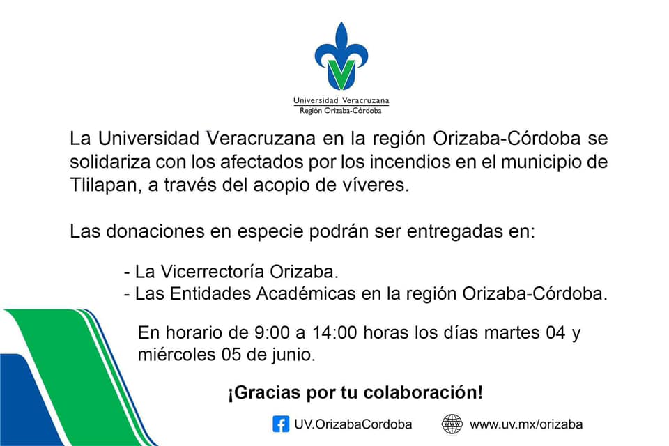 LuzioUV's tweet photo. Atención #ComunidadUV

Conoce los centros de acopio establecidos en apoyo a los municipios afectados por incendios en la #RegiónOrizabaCórdoba 🔥🌲.

¡Recuerda que tu donación, por pequeña que sea, cuenta y puede ayudar mucho! 🙌❤️

#UV_Solidaria https://t.co/kx5dJ8Pxgc