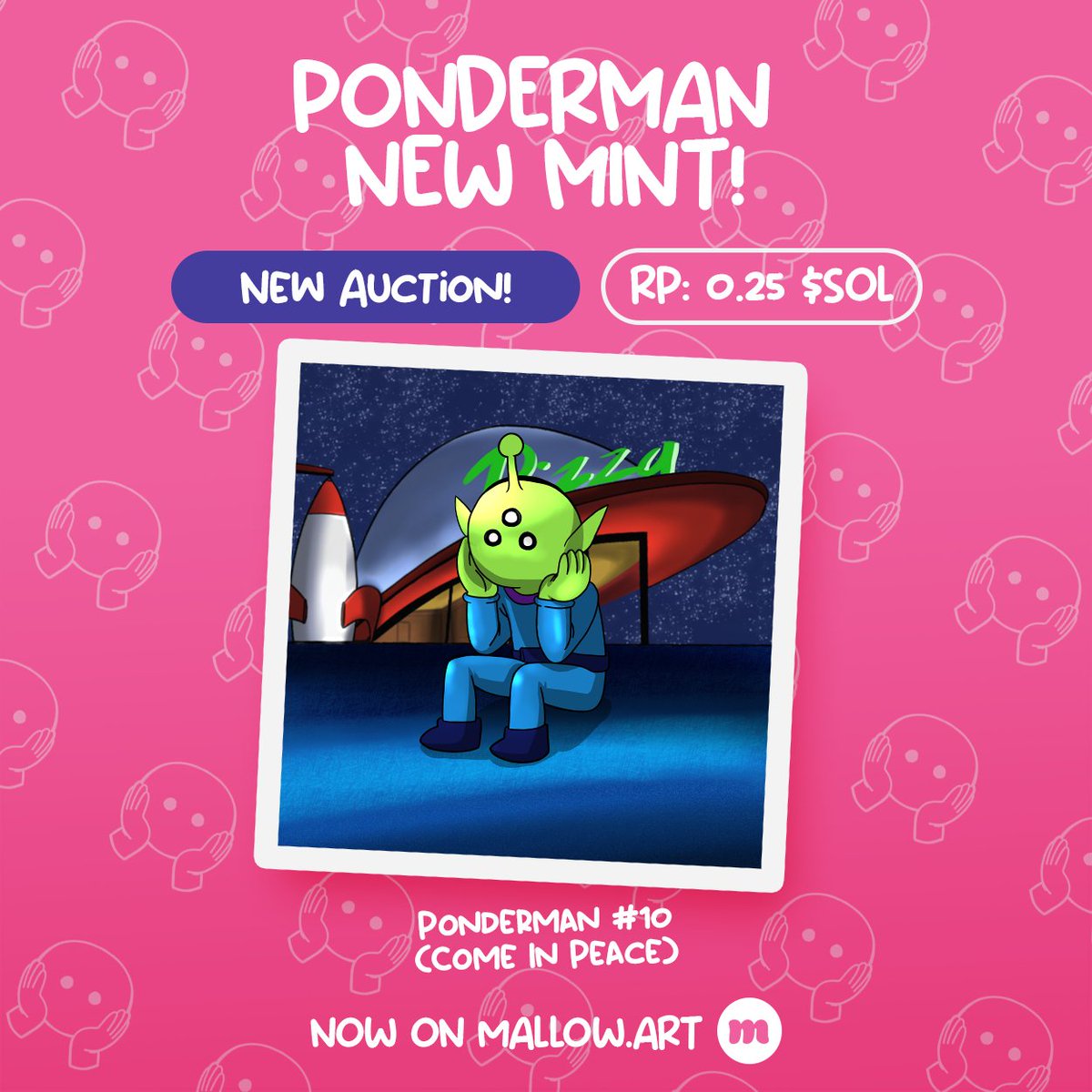 NEW MINT ON <a href="/mallow__art/">Now found at @mallowdotart</a> !!!

Ponderman #10 (Come In Peace)
Inspired by the latest legendary drop by <a href="/nani3k0/">ᑎᗩᑎIEKO😽</a> 

"This ponderman got left by his crew members and his ships, What is he gonna do!

Auction 24H | RP: 0.25 $sol

Links below: