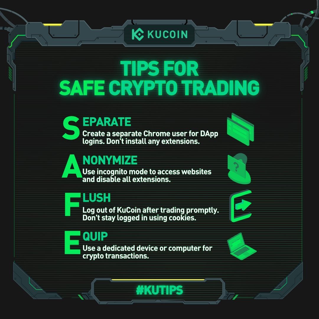 KuCoinLATAM's tweet photo. 🛡 ¡No dejes que tus criptomonedas ganadas con tanto esfuerzo caigan en las manos equivocadas! Echa un vistazo a nuestros #KuTips para una seguridad de trading infalible en #KuCoin. Comercia de forma inteligente, ¡mantente seguro! 🔒
 Registrate aquí (https://t.co/XOZI7unDvT) https://t.co/9RdslTTVx0