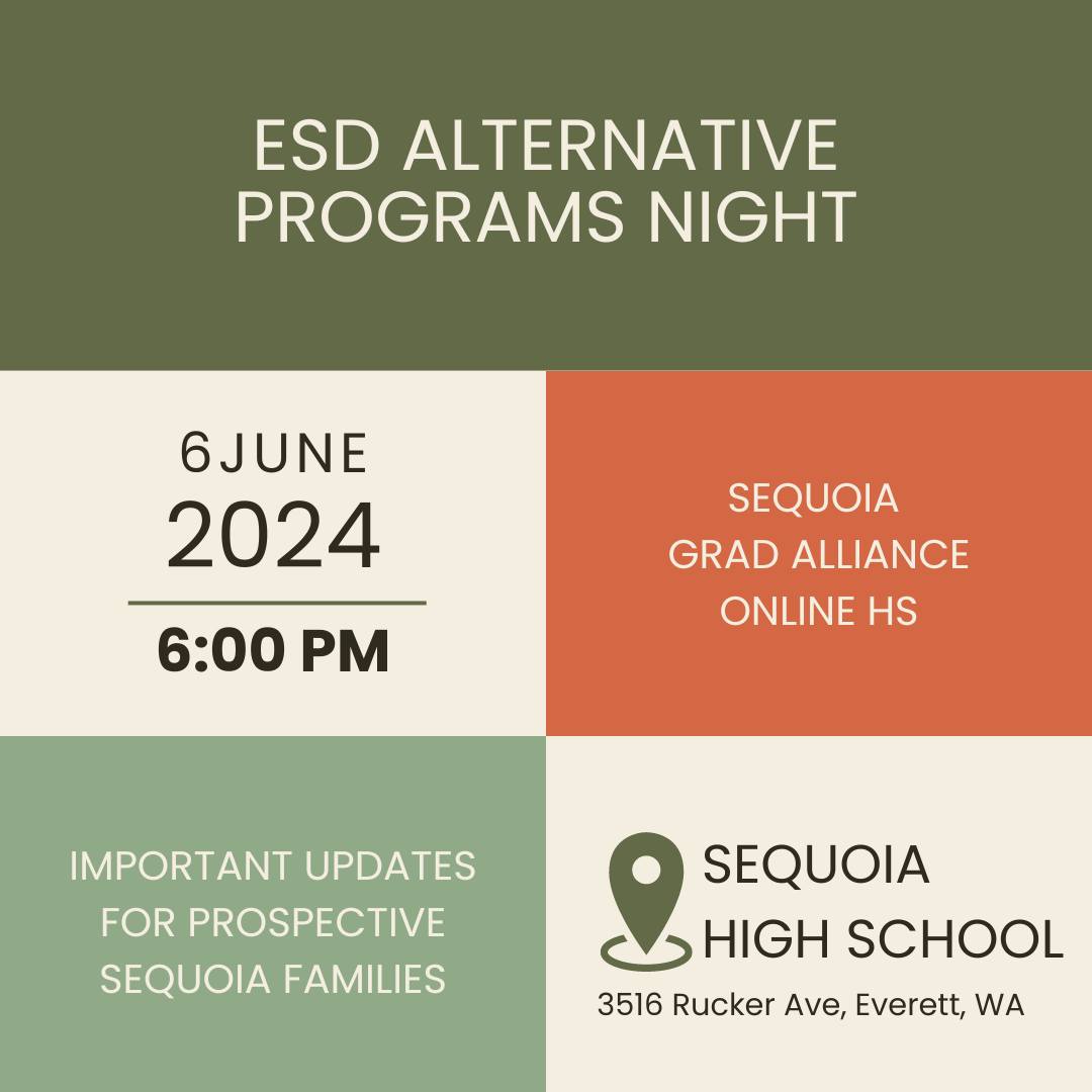 EPS_SequoiaHS's tweet photo. DON'T FORGET - Tomorrow night is our ESD Alternative Programs night!  Looking forward to seeing you there! https://t.co/pqr9ZsiWhL