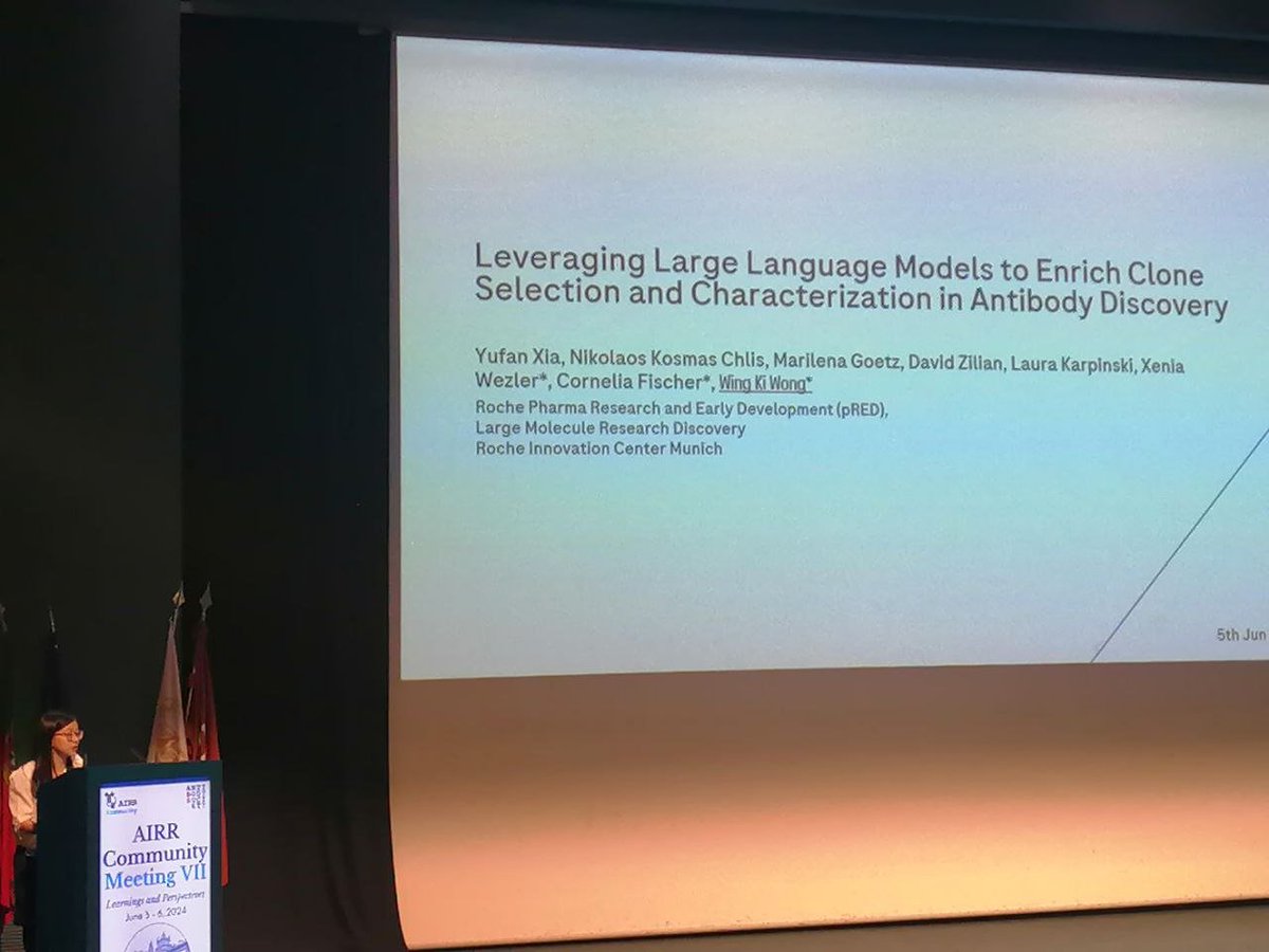 Wing Ki Wong (Roche Diagnostics GmbH) discusses how integrating advanced language models, bioinformatics tools and antigen-mapped repertoires could accelerate the discovery and optimization of therapeutic antibodies. #AIRRC7 Full agenda: tinyurl.com/airrcmeeting7