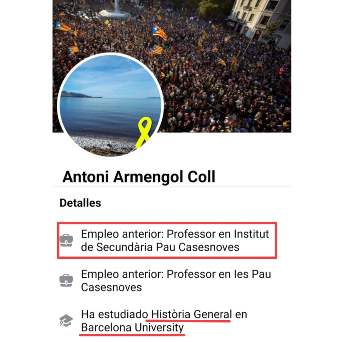 Linguistica_ES's tweet photo. La #Educación en #Baleares: "profesores" de "#historia" q son soldados de la causa independentista catalana y lo muestran claramente.

@pliseducacion @HablamosE @ManuelaSesIlles @OnaNistal @ProuNvdv @ConvivenciaBal @SCBalear https://t.co/RV7ohoWpbP