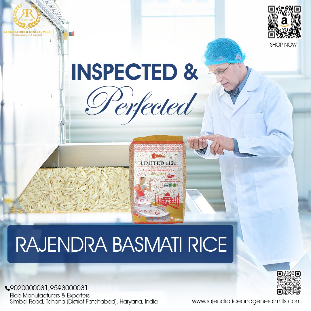 RajendraRice's tweet image. 🌾 Not all Basmati is created equal. Rajendra Basmati Rice undergoes rigorous inspections by qualified experts. Experience the difference in quality and taste - try Rajendra Basmati Rice today! 🌟

🛒 bit.ly/dfksdfg
📞 9020000031

#basmatirice #RiceMilling #rajendrarice