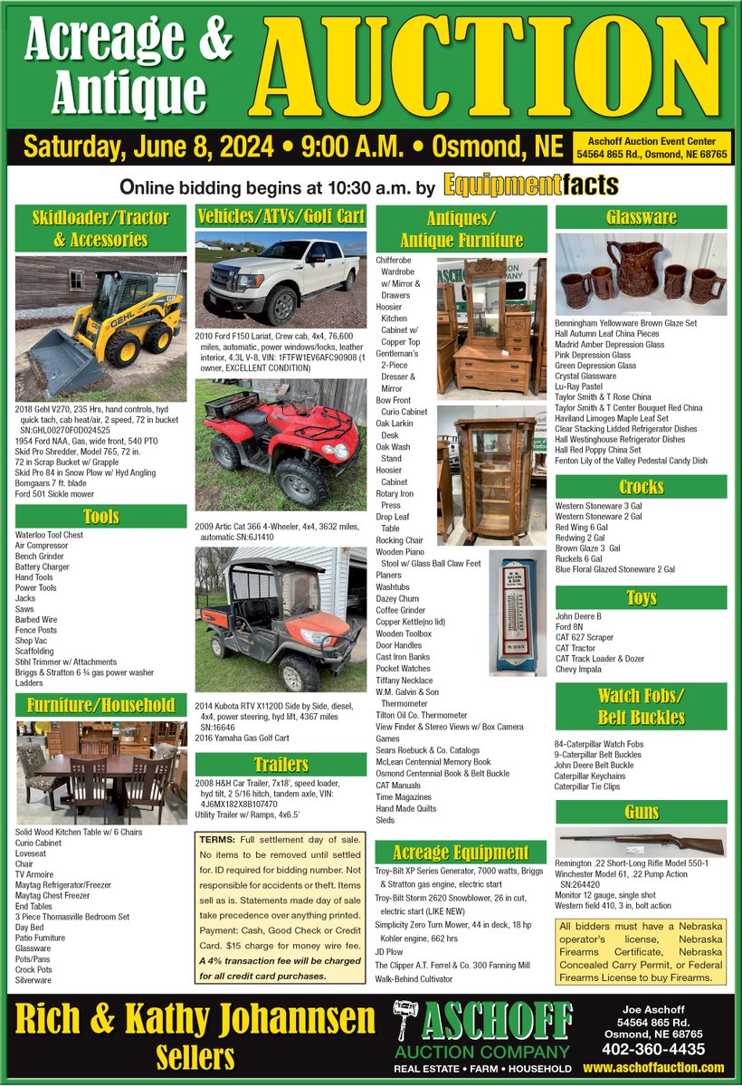 TheWayneHerald's tweet photo. THIS SATURDAY June 8th at 9 am in Osmond, NE! #AschoffAuction https://t.co/GnqgbLU5xt