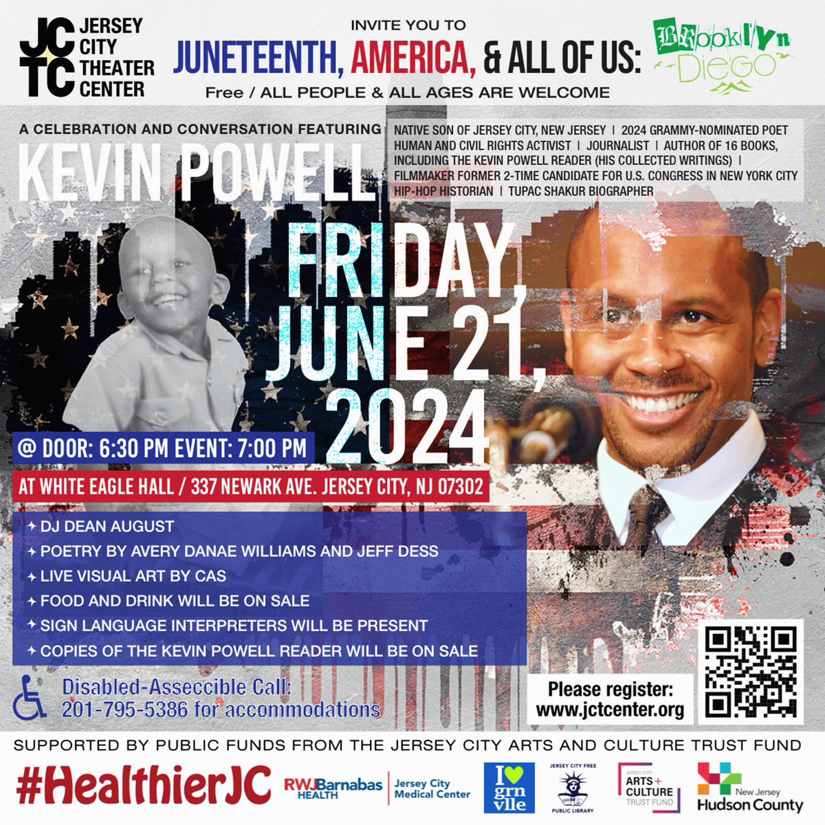 Jersey City Theater Center (@jctcenter) on Twitter photo <a href="/JCTCenter/">Jersey City Theater Center</a> Next! Native Son of Jersey City @KevinPowell is returning to give back:
“JUNETEENTH, AMERICA, & ALL OF US” Fri,June 21st, 7pm, <a href="/whiteeaglehall/">White Eagle Hall JC</a> 337 Newark Jc, Free! Register: jctcenter.org accessibility👇Thank u <a href="/HealthierJC/">Healthier JC</a> <a href="/JCMedCenter/">Jersey City Medical Center</a> Almost Sold Out! <a href="/JCTCenter/">Jersey City Theater Center</a> Next! Native Son of Jersey City @KevinPowell is returning to give back:
“JUNETEENTH, AMERICA, & ALL OF US” Fri,June 21st, 7pm, <a href="/whiteeaglehall/">White Eagle Hall JC</a> 337 Newark Jc, Free! Register: jctcenter.org accessibility👇Thank u <a href="/HealthierJC/">Healthier JC</a> <a href="/JCMedCenter/">Jersey City Medical Center</a> Almost Sold Out!