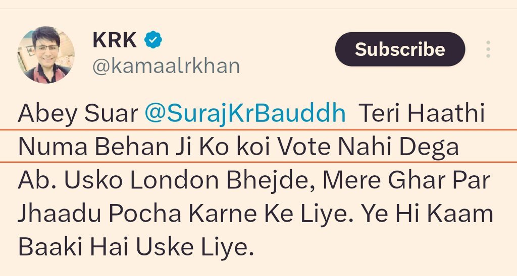 RoopDarak's tweet photo. Why is @Mayawati ji not filing any complaint against this @kamaalrkhan for insulting Dalits and herself. This is highly condemndable and atrocious. 

#ArrestKRK! https://t.co/DX8hsfQpmX