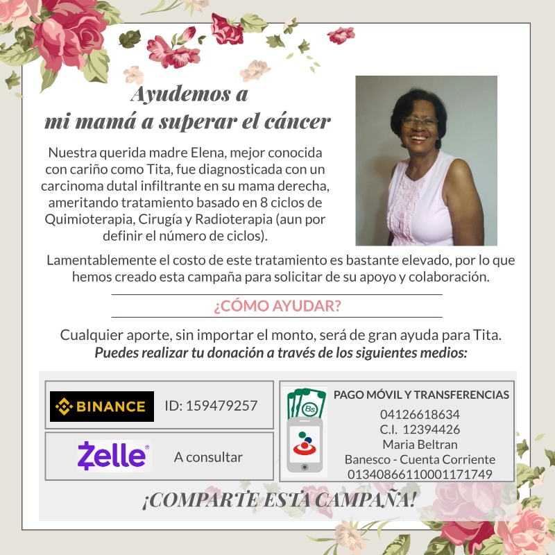 B3nME's tweet photo. Tita es mi madre. ¡Cualquier ayuda será agradecida! Compartiendo también se ayuda. https://t.co/nNOf6X5Ifm