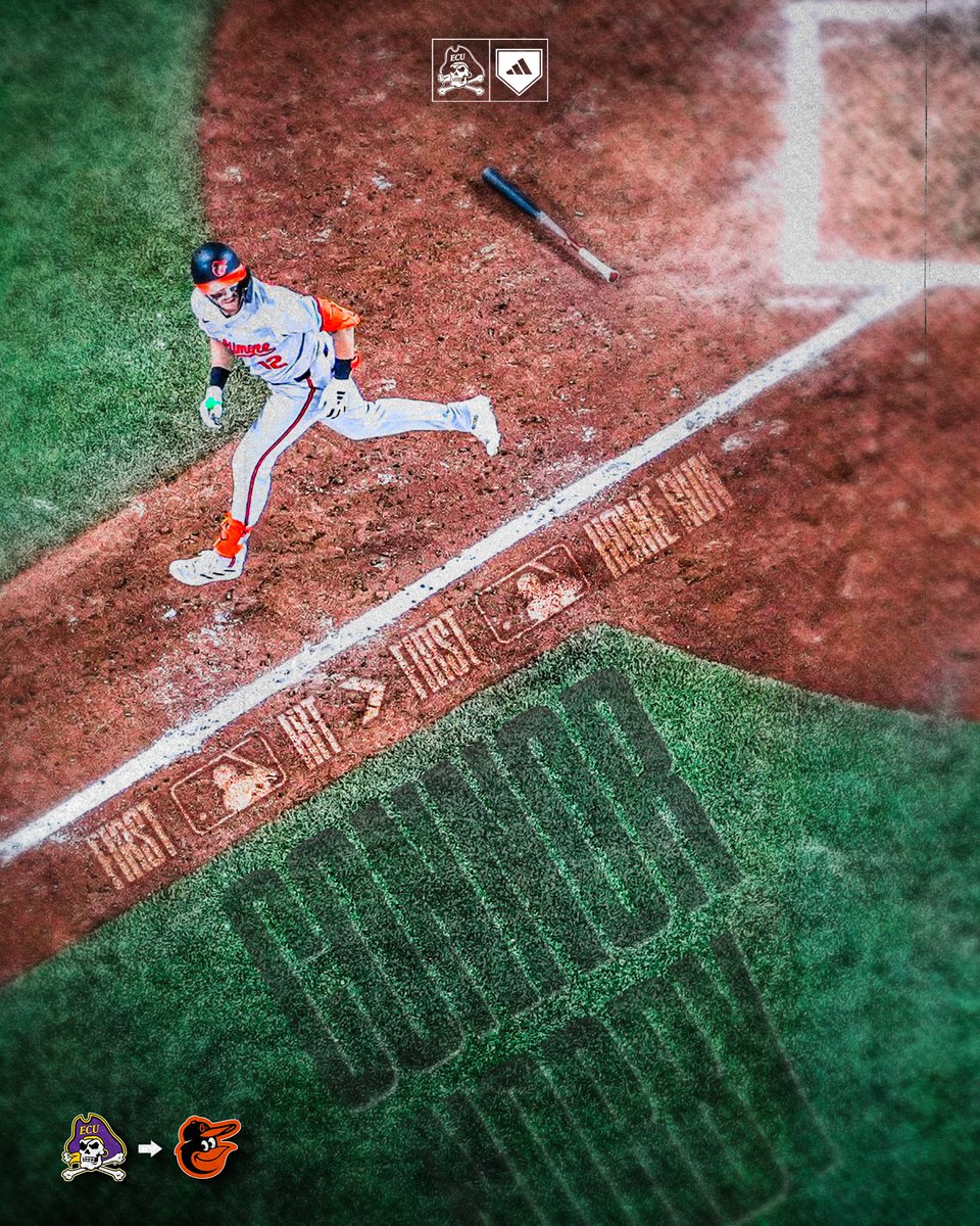 ECUBaseball's tweet photo. First MLB hit was a 💣

That’s how Pirates do it🏴‍☠️🤟

#PiratesInThePros | @norby_connor 

🎥📸- @Orioles https://t.co/24aa45udsH