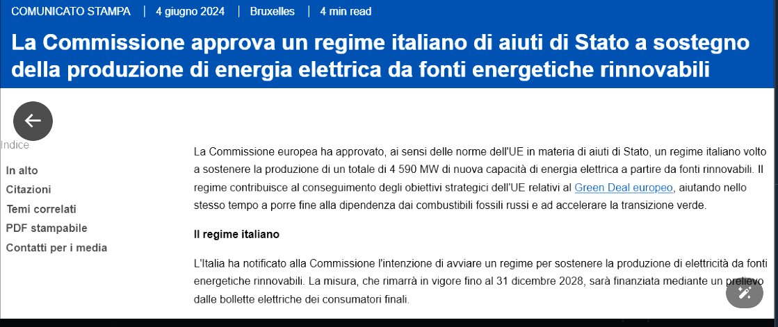 pbecchi's tweet photo. nessuno ne parla ?  
 La Commissione UE ha autorizzato lo schema di aiuti di Stato proposto dal governo Meloni per le rinnovabili "Sarà finanziato attraverso un prelievo incluso nelle bollette elettriche". 
cioè, il governo Meloni/Salvini/Tajani imporrà 35,3 miliardi di tasse fino al 2028 per finanziare una parte del Green deal. 

Leggere per credere. Sicuramente però li avranno obbligati con la forza, loro erano contrari, hanno firmato perchè altrimenti Ursula gli rapiva i figli

G.Zibordi