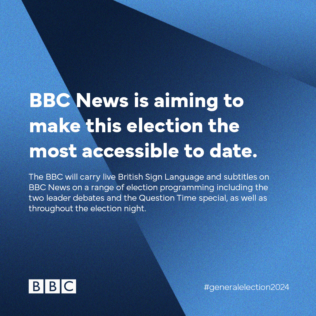 The BBC pledges to make the upcoming General Election the most accessible yet with BSL and subtitles present in debates and throughout election night coverage. 

bbc.co.uk/mediacentre/20…