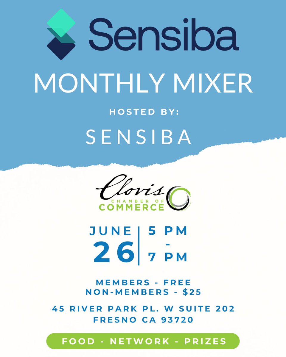 Join us for our Monthly Mixer at <a href="/sensiba/">Sensiba LLP</a> on June 26, 2024, at 5:00 pm. Connect with professionals and expand your network.

Sign up today! bit.ly/3VkYueK

#Networking #clovischamberevent #businessnetworking #entrepreneurship #businessengagement