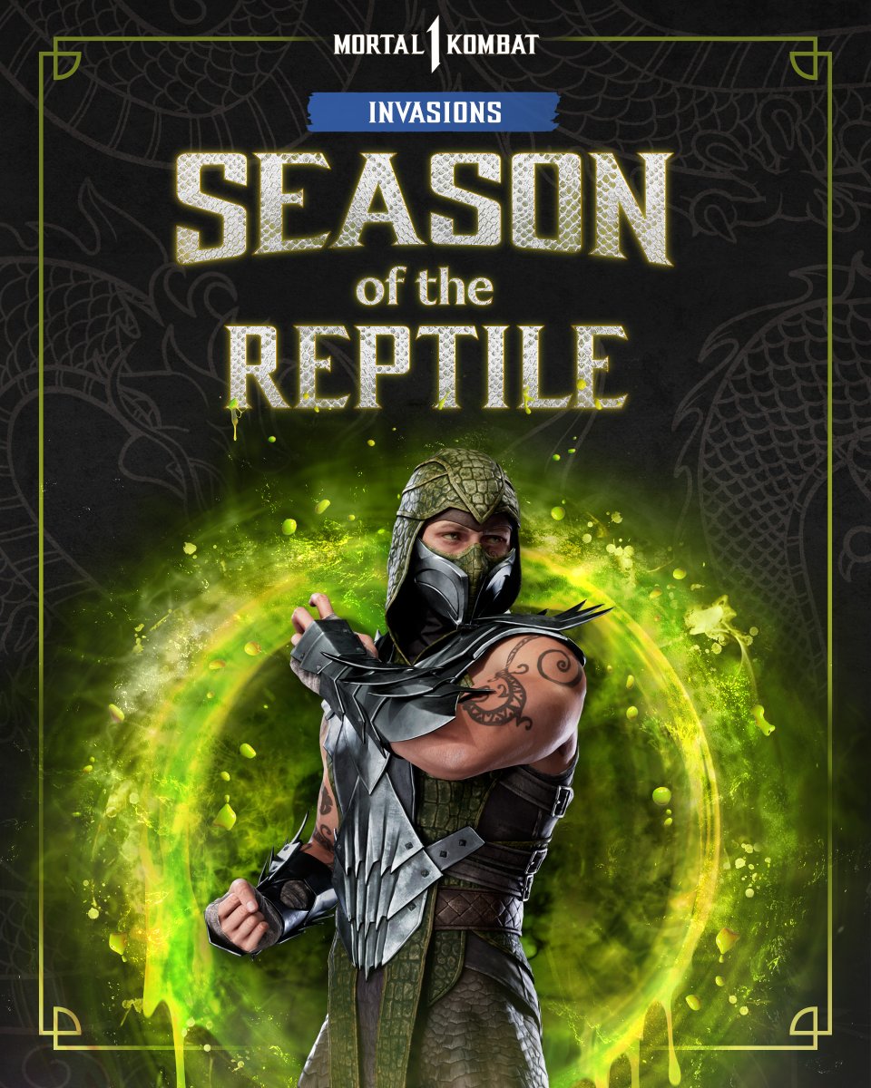 MortalKombat's tweet photo. The scales tip in his favor. Stop the invading Syzoth and earn his unique skin during The Season of the Reptile. #MK1 https://t.co/K71zWPguZv