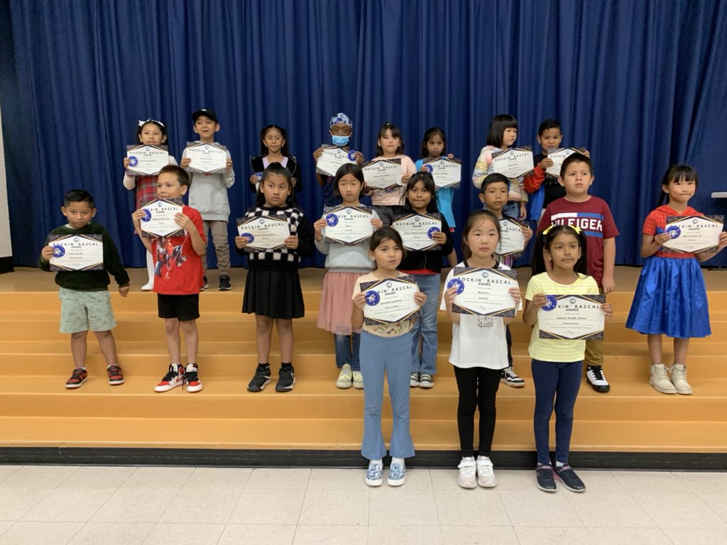 Our 1st and 2nd grade Ss are celebrated at <a href="/RascalPride/">Rowland Elementary</a> end of the year assembly.  These Ss received the Rockin’ Rascal recognition for demonstrating PRIDE!  #WeAreRUSD