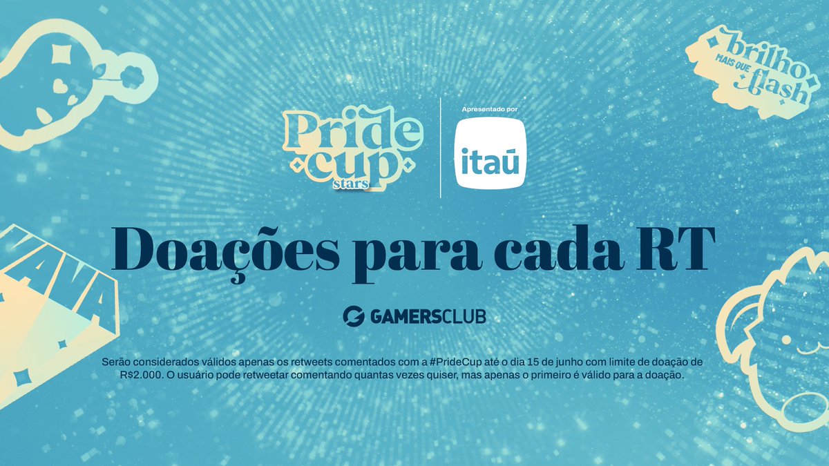 GamersClubVAL's tweet photo. Está na hora de compartilhar o seu orgulho e ajudar a Mudar o Game na #PrideCup by @itau! 🌈✨
Siga a Gamers Club, e a cada retweet comentado deste post com a #PrideCup, vamos adicionar R$ 2,00 na premiação (com o limite de R$ 2.000,00) https://t.co/SCsBHDJAId