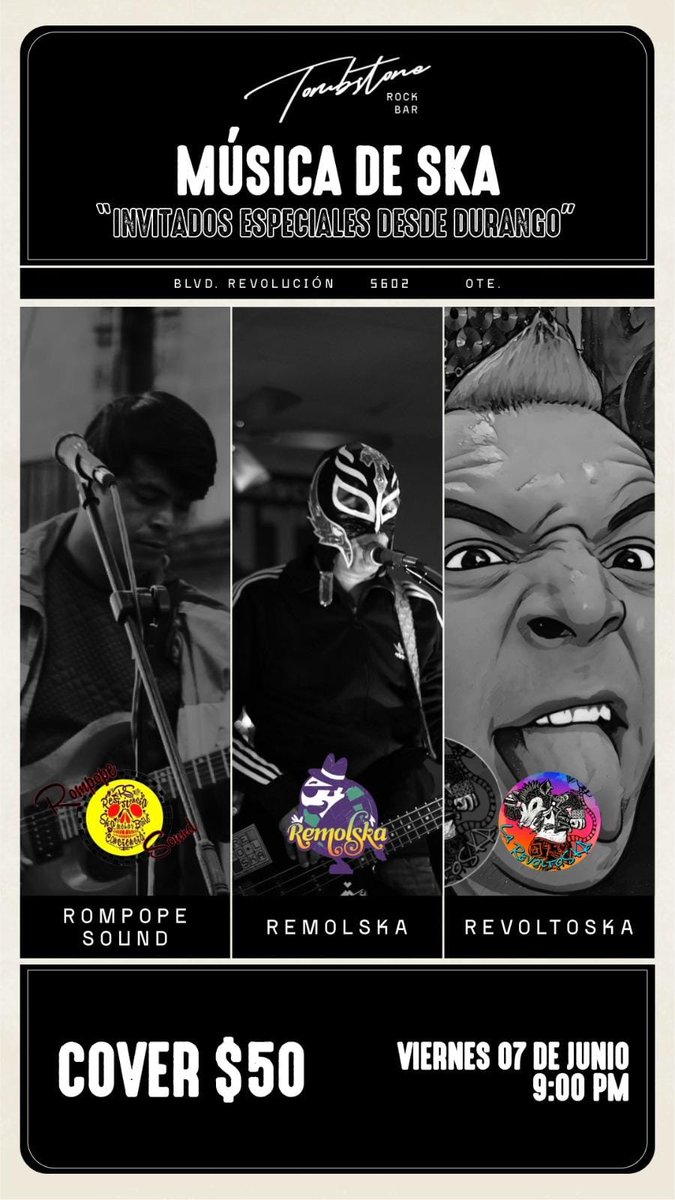 RemolskaShow's tweet photo. Este viernes 7 de Junio tenemos una cita en el Tombstone en Torreón, Coahuila junto a nuestros amigos de Rompope, desde Durango capital y La Revoltoska 🔥 ¡Acompáñanos y demuestra tus mejores pasos en la pista! 🕺🏼 https://t.co/dEl0AIESCp