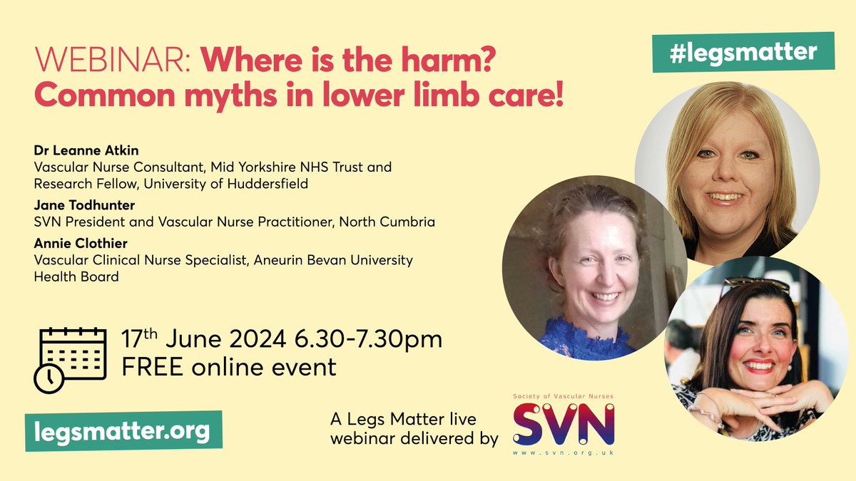 LegsMatter (@legsmatter) on Twitter photo Meet the <a href="/vascularnurses/">SVN (Society of Vascular Nurses)</a> 'on the sofa' for a FREE webinar 'Where is the harm? Common myths in lower limb care!' - we can't wait! 17 June 6.30-7.30 pm with <a href="/Leannejane1975/">Leanne Atkin (PhD MHSc RGN)</a> <a href="/annie_clothier/">Annie Ward Clothier</a> and <a href="/TodhunterJ50297/">Jane Todhunter</a> - what a line-up 👏👏👏 Find out more legsmatter.org/whats-new/wher… Meet the <a href="/vascularnurses/">SVN (Society of Vascular Nurses)</a> 'on the sofa' for a FREE webinar 'Where is the harm? Common myths in lower limb care!' - we can't wait! 17 June 6.30-7.30 pm with <a href="/Leannejane1975/">Leanne Atkin (PhD MHSc RGN)</a> <a href="/annie_clothier/">Annie Ward Clothier</a> and <a href="/TodhunterJ50297/">Jane Todhunter</a> - what a line-up 👏👏👏 Find out more legsmatter.org/whats-new/wher…