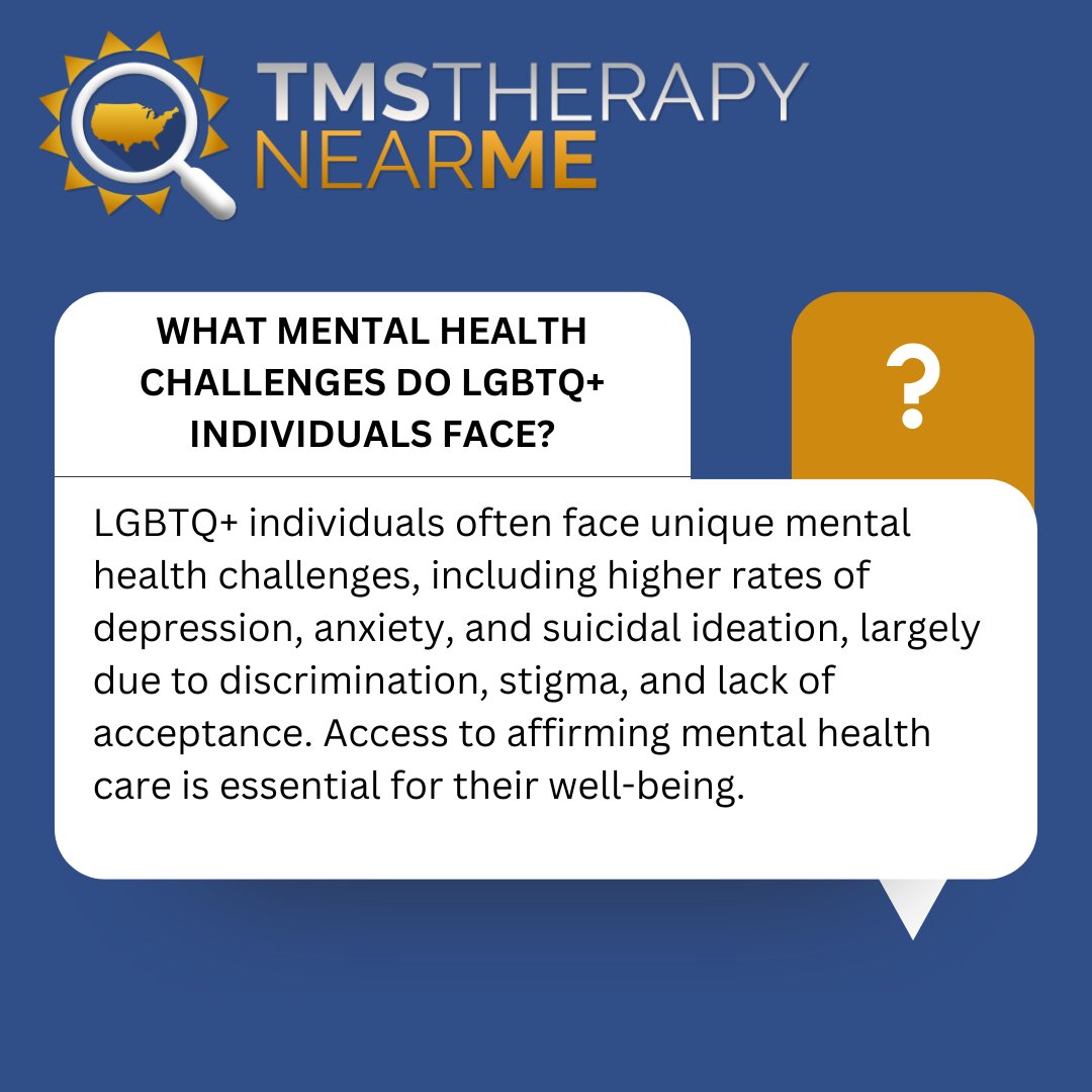 TMSNearMe's tweet photo. Do LGBTQ+ individuals face unique mental health challenges? #tmstherapy #pridemonth #mentalhealthlgbtq https://t.co/vZtDBUM4Z1