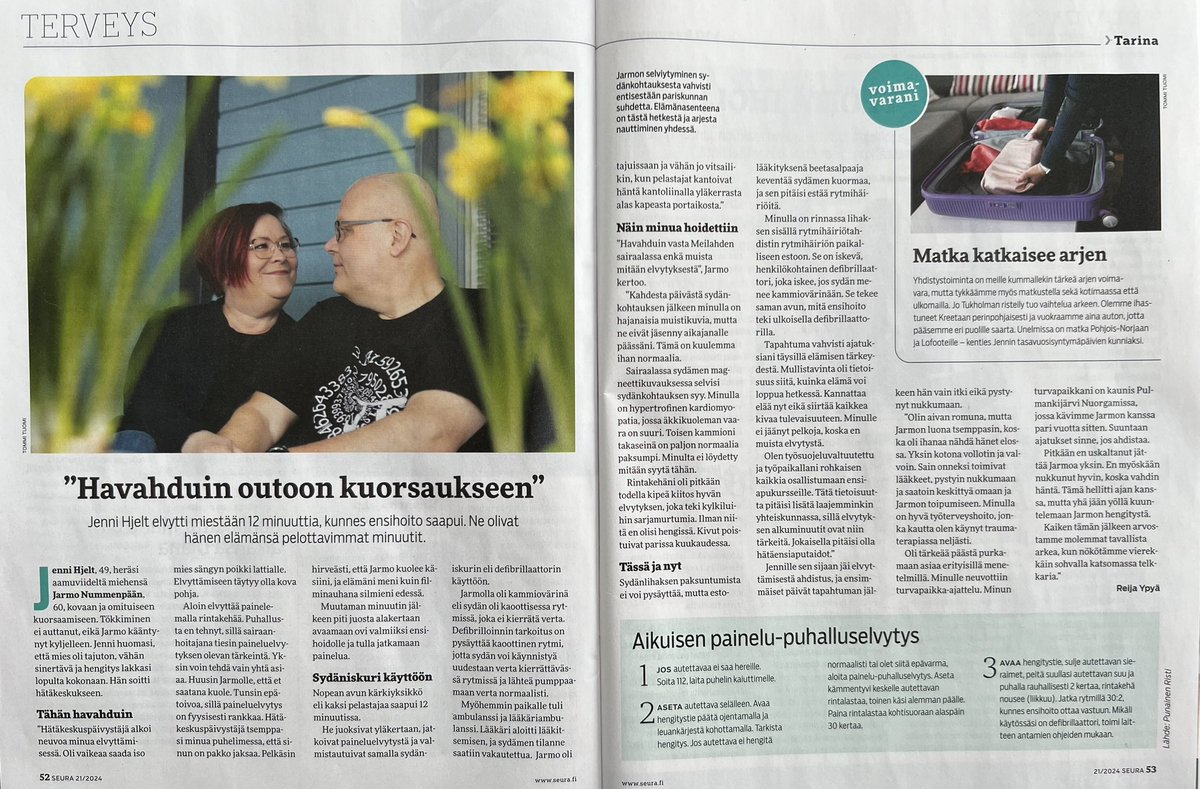 JenniHjelt's tweet photo. Seura haastatteli syksyn tapahtumiin liittyen. Mietimme huolella, annammeko haastattelun. Vastasimme kyllä. On tärkeää tuoda esiin maallikkoelvytyksen merkitystä  toipumisennusteelle. 
Meille kävi hyvin, saamme jatkaa yhteistä elämää. ❤️
#elvytys @stadinbrankkari @HUS_fi https://t.co/1krp1lHv26