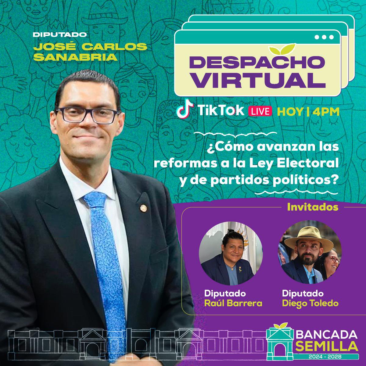 josecsagt's tweet image. En el #DespachoVirtual estaremos hablando sobre cómo avanzan los diálogos sobre las reformas a la #LEPP

🤝 Es un honor conversar con @raulbarreragt y @joditocruz, también integrantes de la Comisión de Asuntos Electorales.  

Nos vemos a las 4PM 🌱🇬🇹

#ReformasLepp #TiktokLive