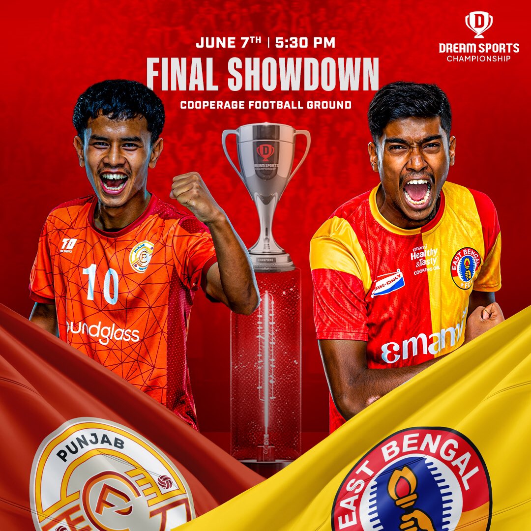 From 3️⃣7️⃣ to 2⃣ 

Congratulations to <a href="/RGPunjabFC/">Punjab FC</a> &amp; <a href="/eastbengal_fc/">East Bengal FC</a> on making it to the Finals!🔥

Watch the match live at Cooperage Football Ground, Mumbai on the 7th of June at 5:30 PM or watch the live stream on <a href="/FanCode/">FanCode</a> 📺

#DreamBig
