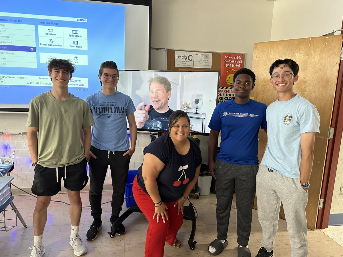 SHSLibrary1's tweet photo. A group of thoughtful @SeekonkHS AP Euro students surprised Mrs. Salisbury today with a special personal message from AP EuroGuru @TomRichey  - and  her smile could not have been bigger! One 💫superstar teacher to another!✨ @SeekonkPS https://t.co/5SBP47EWxx