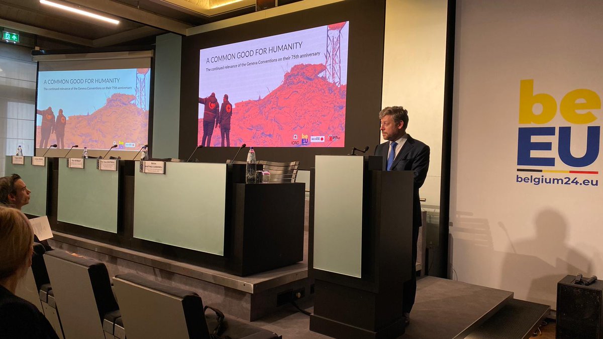BelgiumMFA's tweet photo. Today, Belgium (@EU2024BE), @ICRC &amp; @CroixRougeBE/@RodeKruisVL celebrated 75 years of the #GenevaConventions w/ an event on the ever-renewed relevance of international humanitarian law in contemporary armed conflicts.

❗️ #IHL remains as relevant &amp; indispensable as ever.

[1/3]⤵️ https://t.co/ULj18gCbtr