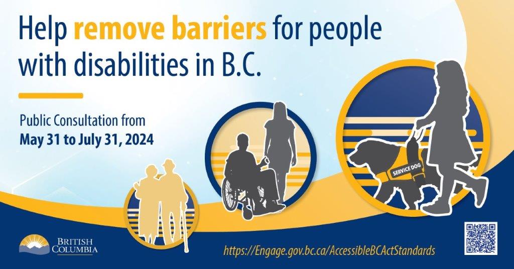 Your feedback can help B.C. continue to improve accessibility. 

New standards have been drafted and are open for public review. Share your thoughts today ➡️ow.ly/kSIo50S9QYp
