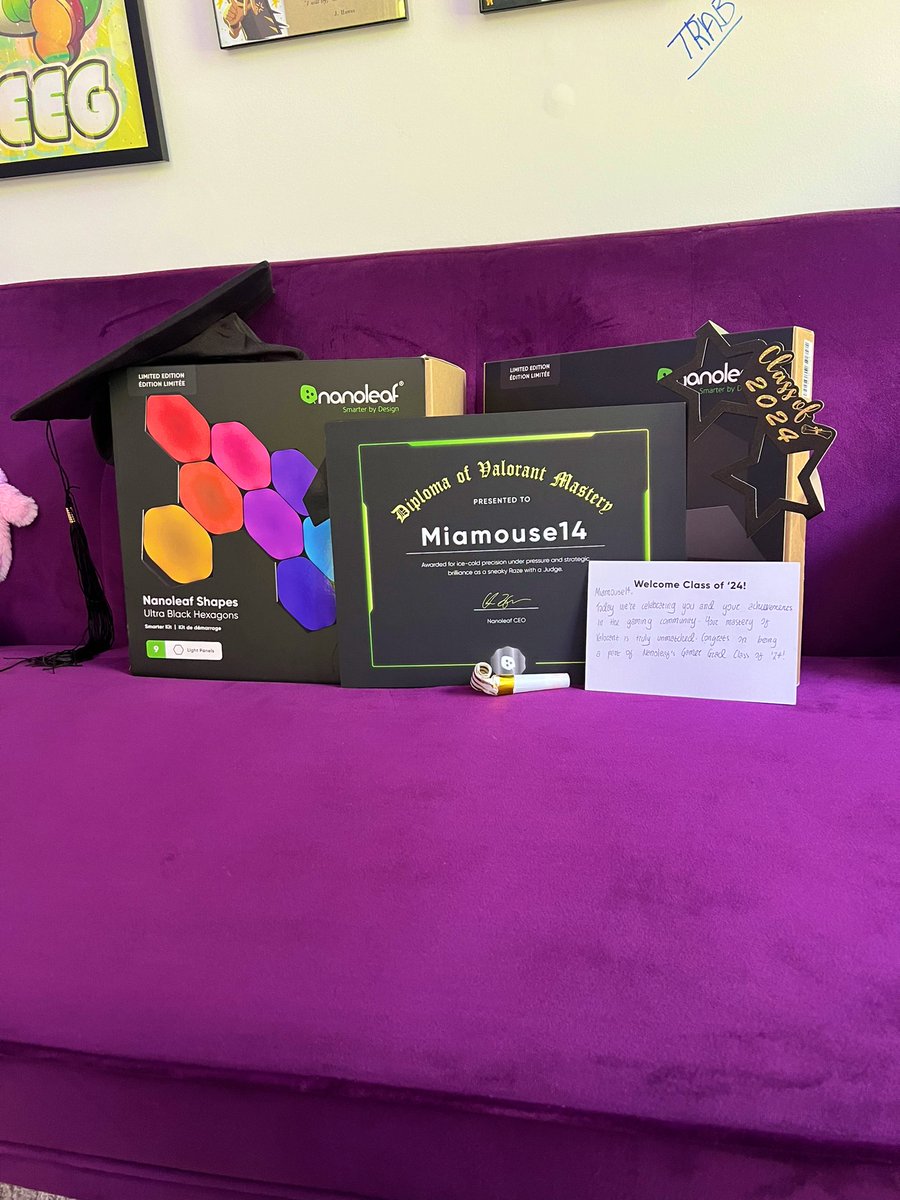 itsmiamouse's tweet photo. Thank you @nanoleaf for making me a part of this years Gamer Grad Class! My chat and I had a blast opening up all the goodies! Here’s a lil video including my valedictorian speech on how to get good at VALORANT like me :D

Congratulations to the Class of 2024!!🎮🎓 #GamerGrad https://t.co/0LJwrkVpsh
