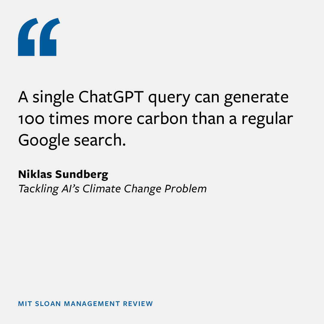 A single #ChatGPT query can generate 100 times more carbon than a regular Google search. 

▶️ mitsmr.com/41hl6hu