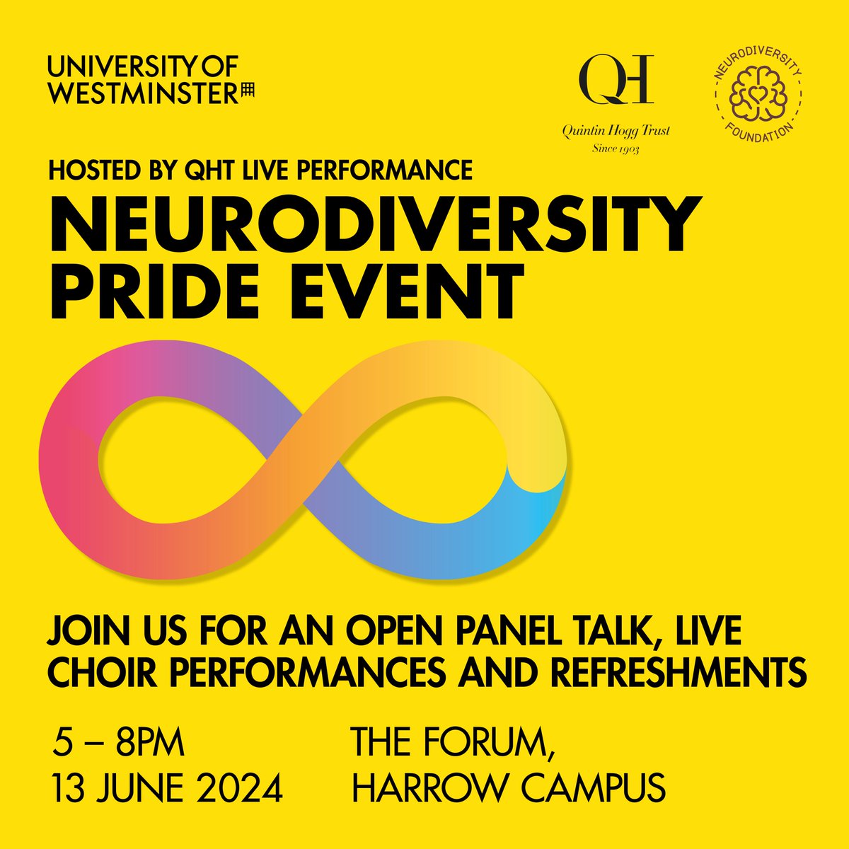 Neurodivergency's tweet photo. Join the Neurodiversity Pride Event in London at the @UniWestminster with choirs, speakers and fun at teh 13th of June 2024!
#neurodiversitypride #ndpride https://t.co/70ToxJYZbt