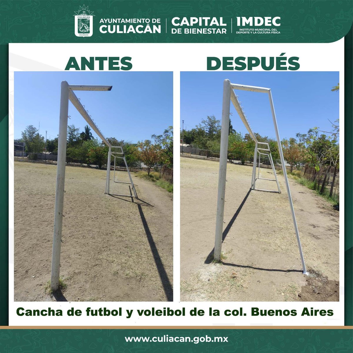 imdeccln's tweet photo. Tener espacios dignos ha sido una prioridad, es por ello, que reparamos una portería e instalamos tubos nuevos para la cancha de voleibol, y además entregamos balones para que jóvenes puedan hacer cualquier actividad física en la Unidad Deportiva de la colonia Buenos Aires. https://t.co/q5kDPYZVd6