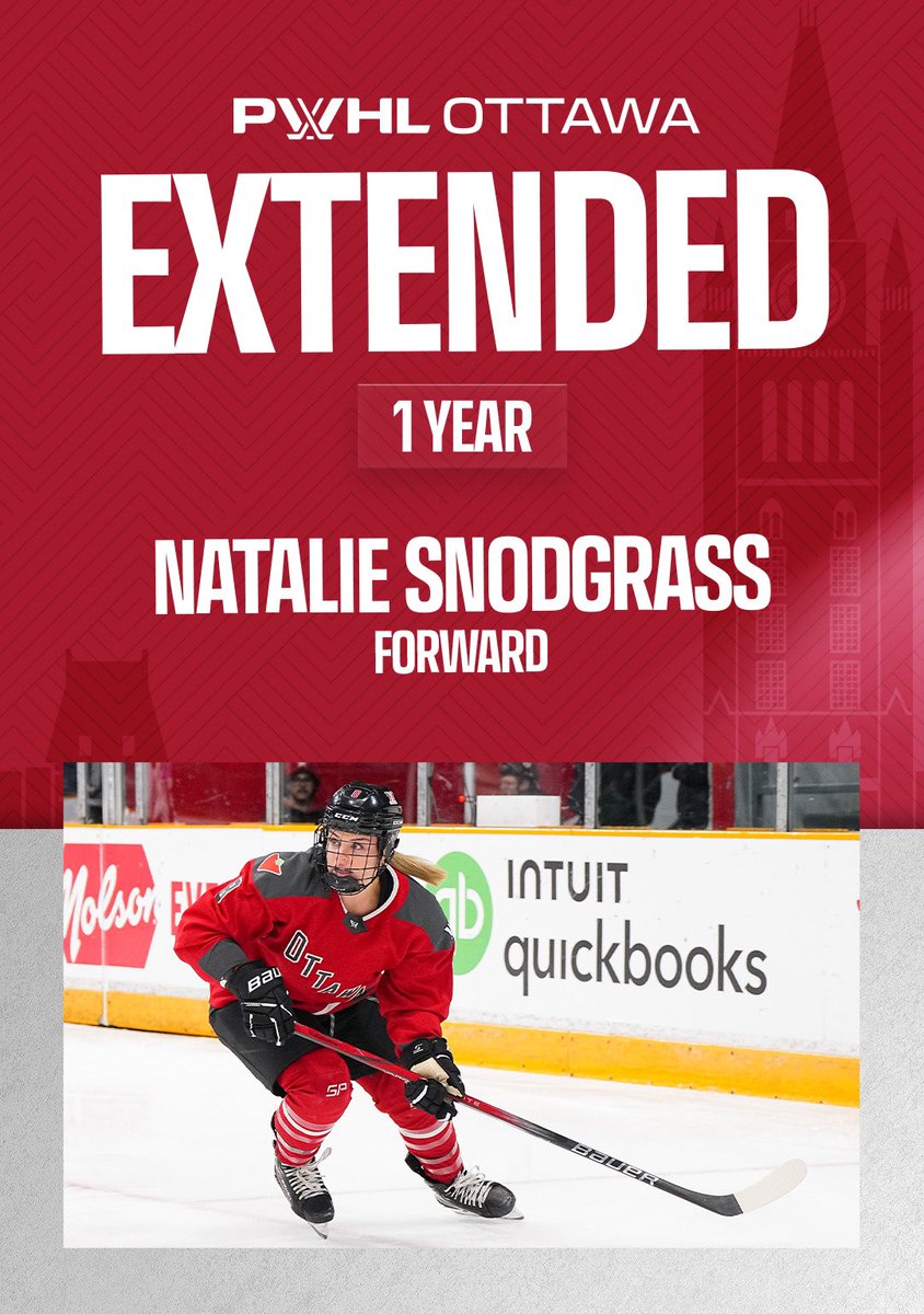 PWHL_Ottawa's tweet photo. Happy “first extension of the offseason” day! 👀

Join us in welcoming back forward Natalie Snodgrass for next season!
🔗 https://t.co/cYawem33v9 https://t.co/NSSXaJs3HD