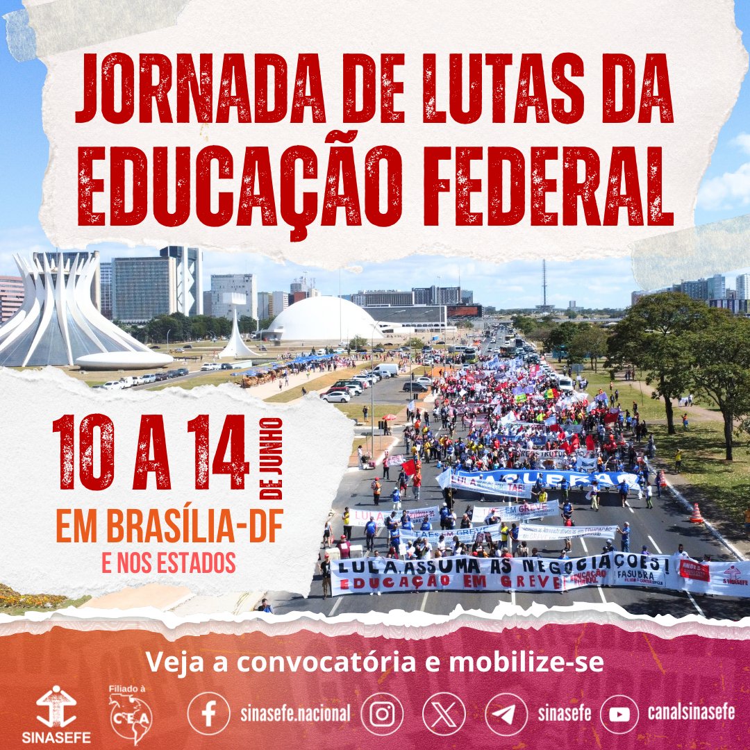 SINASEFE's tweet photo. Greve 2024 | TAEs e docentes  de todo país realizarão uma nova Jornada de Lutas em Defesa da Educação Federal. Além de caravanas para Brasília, as seções do SINASEFE vão organizar manifestações, debates, panfletagens e ações nas redes sociais: https://t.co/sTMwsZLOjb #CNGsinasefe https://t.co/LpMZOhm3aX