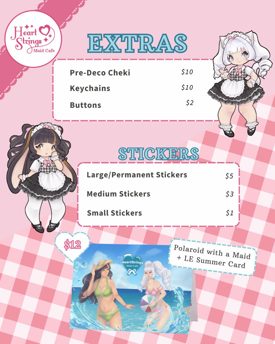 HeartstringsMC's tweet photo. 🍉✨Hello lovely Goshujin-samas~! 🍉✨Our special summertime menu is here! Come enjoy delightful treats and cool drinks. 🍧🍓
All regular &amp; VIP admissions include a beverage &amp; snack, lounge tables receive a beverage only. If you have allergy concerns, shoot us a DM ~! 💌 https://t.co/PFw8q8b7sM