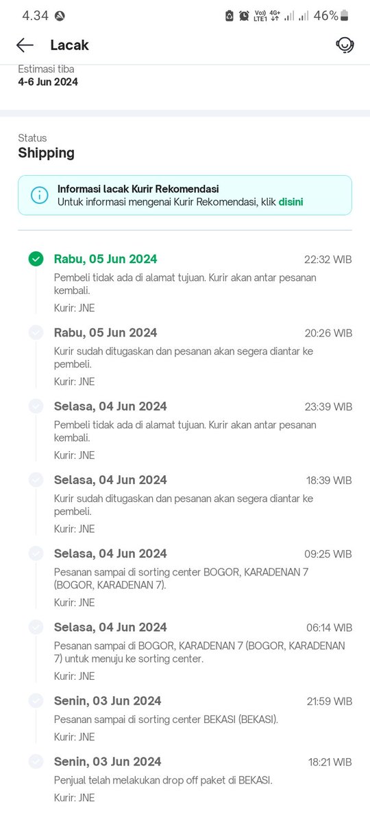 h2_hery's tweet photo. @JNECare Tolong buat kurir JNE ini kalau kirim paket lihat jam nya, masa paket dikirimkan 2 kali di malam hari, lokasi sy ini di desa yang kl sdh malam pasti sepi dan sdh tidur juga, paket dikirim jam 23.39 wib  lalu dikirim lagi esok hari jam 22.32 wib https://t.co/mTa4cJWMoe
