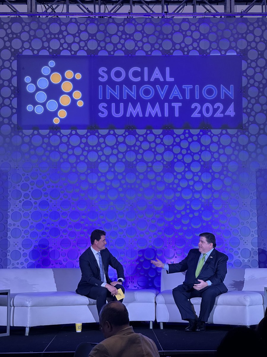 socinnovation's tweet photo. "If you want to have an innovative state, you have to have innovative people." Closing out #SIS24, with an eye on impact and innovation in Illinois, @GovPritzker, 43rd Governor of Illinois, and @kenbiberaj, Host of Coffee with Ken, dig into strategies to make Illinois attractive for business and innovation.