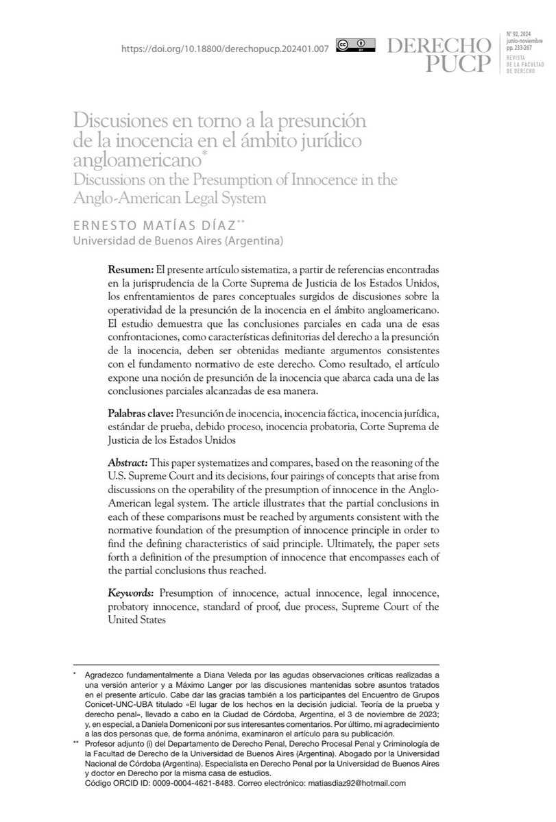 marialpique's tweet photo. 📣📣 Acaba de salir este artículo sobre la presunción de inocencia en el ámbito jurídico angloamericano, escrito por Matías Días, una máquina de producir academia de la mejor calidad. Interesados, aprovechen, es de acceso libre 👇🤓
https://t.co/YV2VKT0fph https://t.co/Wd7Q7vwImf