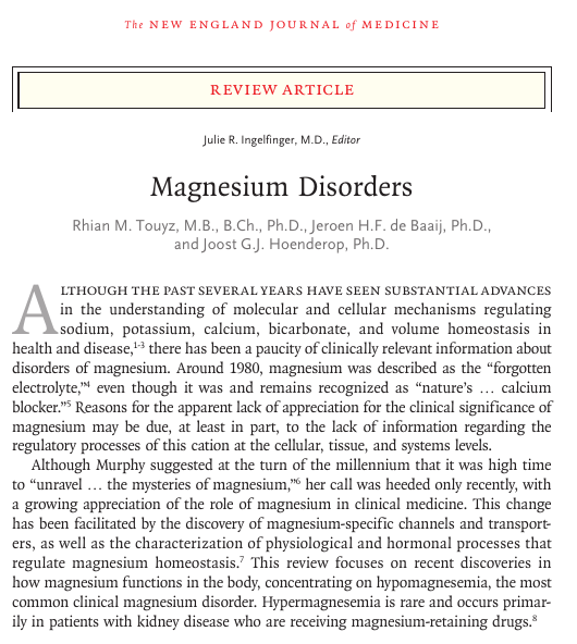 MHcsba's tweet photo. New England Journal Of Medicine 2024: Trastornos del magnesio
#MedEd #MedTwitter #MedX
DOI: 10.1056/NEJMra1510603
https://t.co/cL7saZNZnJ https://t.co/m0VetnRMVF