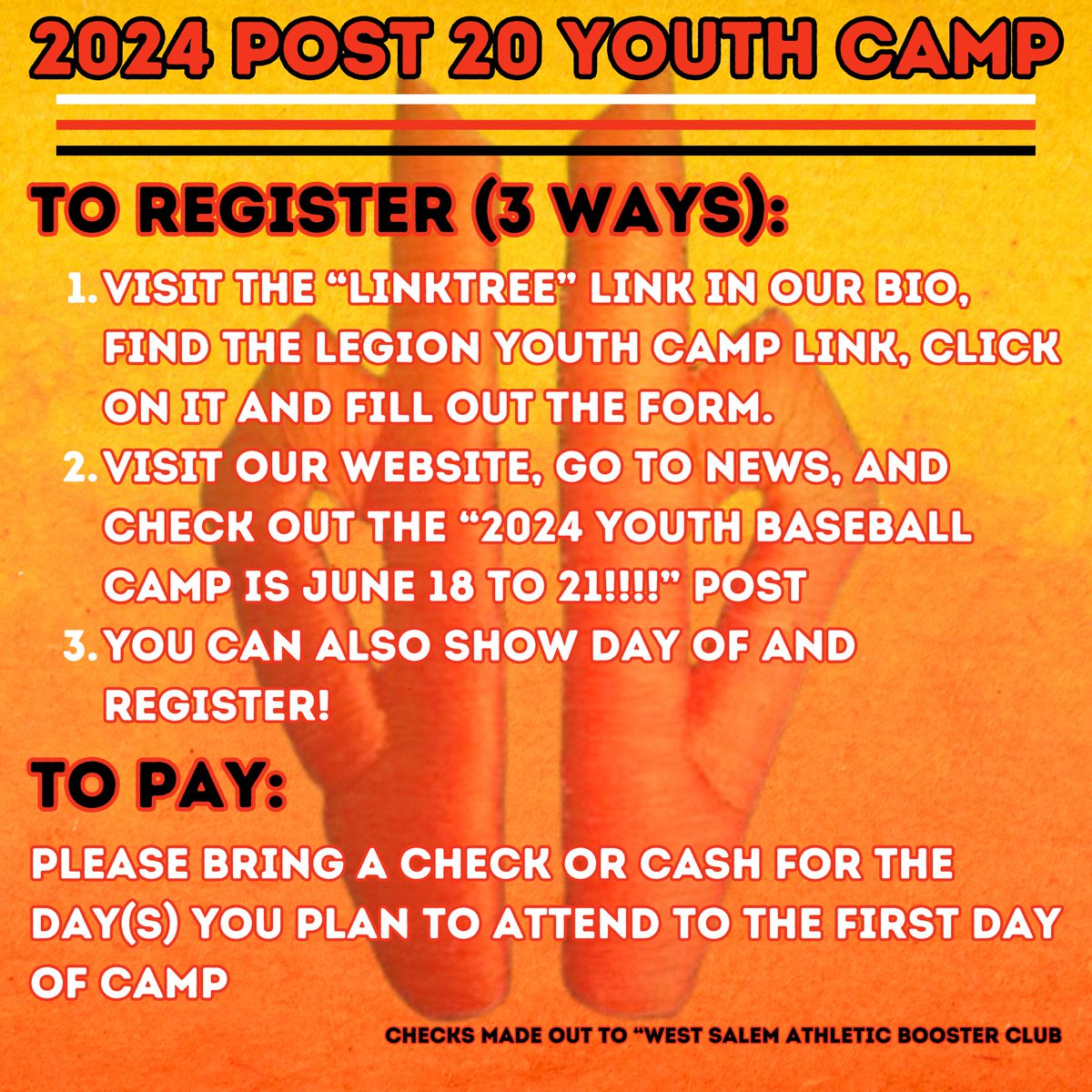 TitanBaseballWS's tweet photo. The annual Post 20 Youth Camp is coming up soon!!! Always a great hit, this camp will run from June 18 to 21. 8am to Noon each day. Come all days or just the ones you can make. 

To register and find more info visit this link: https://t.co/RoxlKsqP4X https://t.co/vm892ZUG7t