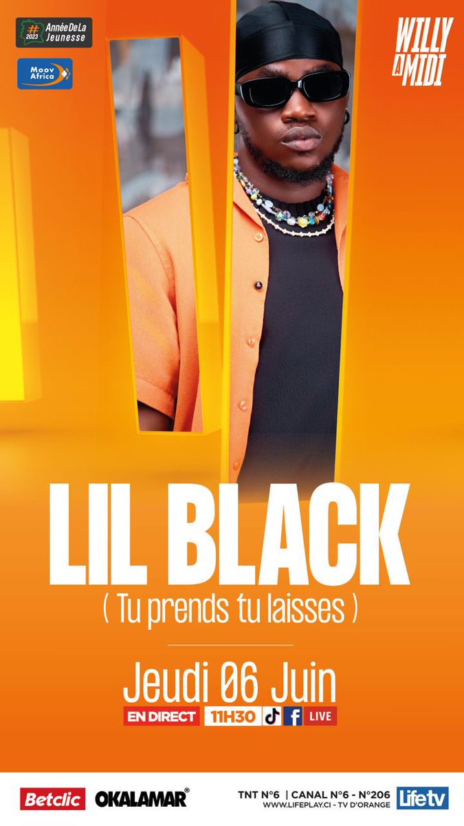 lilblack_13's tweet photo. Retrouvez-moi en direct sur le plateau de Willy À Midi sur @lifetvci demain, on va kiffer sur « Tu Prends Tu Laisses » ensemble.
@Black_k_ @Didibofficial
🔥💣 #TPTL #WAM #rapivoirien https://t.co/6QgfhE4tej