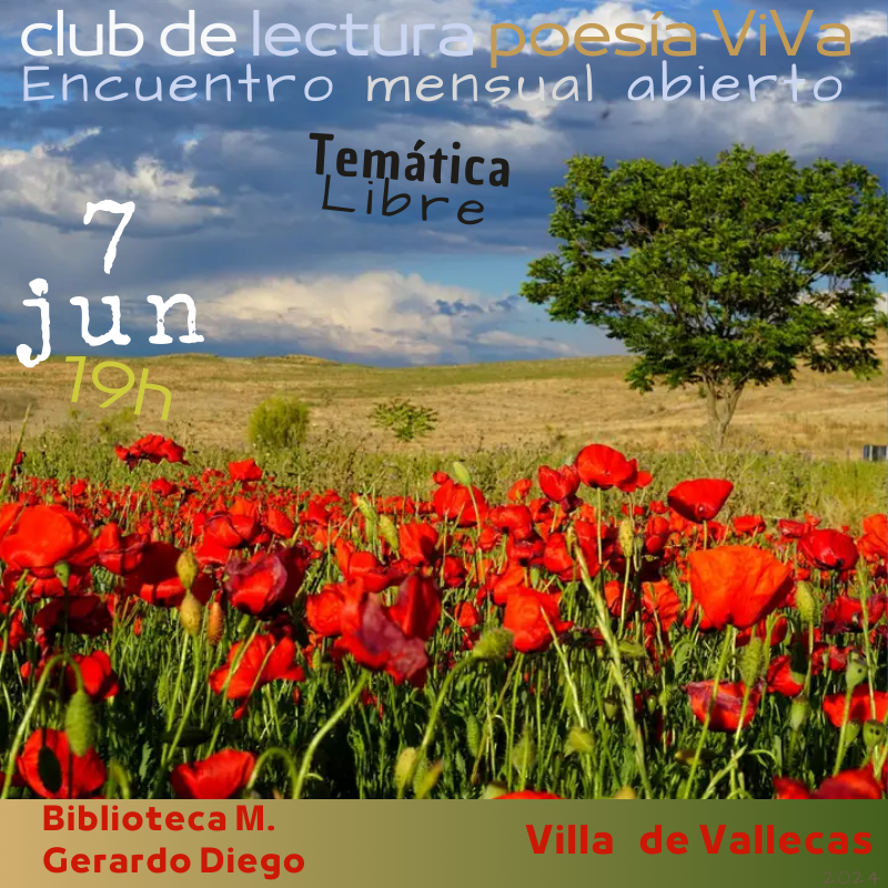 poesiaVVallecas's tweet photo. viernes 7 JUNIO 19h
Encuentro mensual #Vecinal ABIERTO para compartir y escuchar poesía.
Este mes TEMÁTICA #LIBRE
En la @bpmmadrid #GerardoDiego #VillaDeVallecas
Cada primer viernes de mes, la puerta está abierta para compartir, dialogar o escuchar #poesia
#ABIERTO
@seguidores https://t.co/vKSxj9iNcb
