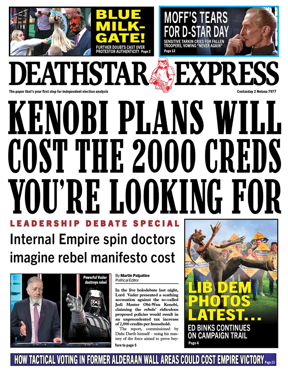 christhebarker's tweet photo. DEATHSTAR EXPRESS: Kenobi plans will cost the 2000 creds you're looking for #tomorrowspaperstoday https://t.co/afeweXfKOE