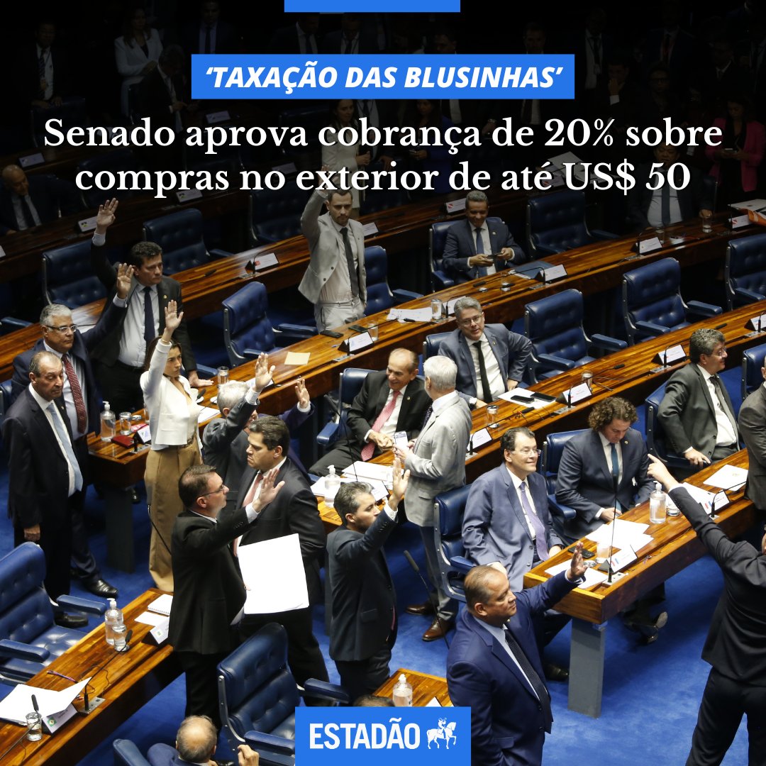 'TAXAÇÃO DAS BLUSINHAS'

Senado aprova cobrança de 20% sobre compras no exterior de até US$ 50 > bit.ly/4bMXgii

Foto: Wilton Junior/Estadão