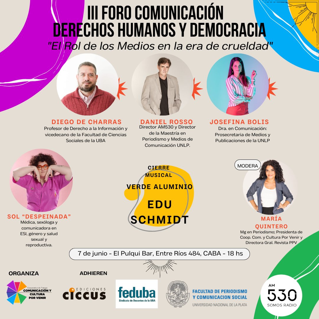 Coope_CyC's tweet photo. En el Día de las y los Periodistas -en el #PulquiBar- realizaremos el lII Foro Comunicación, Derechos Humanos y Democracia con la participación de @DiegodeCharras, #DanielRosso, @josefinabolis y la moderación de @MQprensa, nuestra presidenta.
¡Venite!

#comunicaciónpopular https://t.co/5rwgUjIGF2