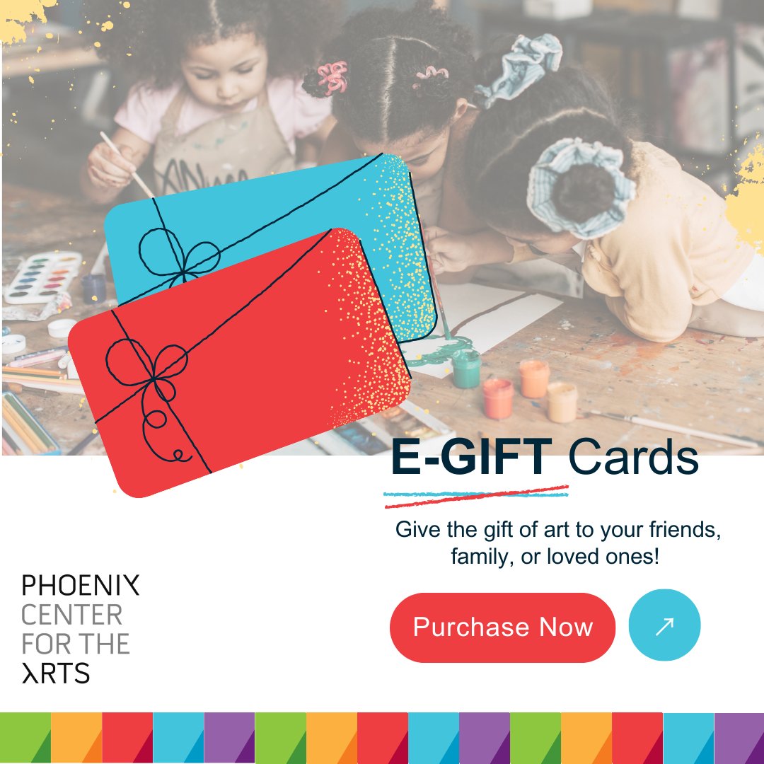 PhxCenterArts's tweet photo. Give the gift of art! 🎁 

Purchase an e-gift card to Phoenix Center for the Arts that can be used at both our Downtown and Thunderbird campuses. 

Choose any amount from $10.00 to $350.00! 🎉 

Order now through our online store at https://t.co/wBsVVOlsJP https://t.co/QXcOQe1FRy