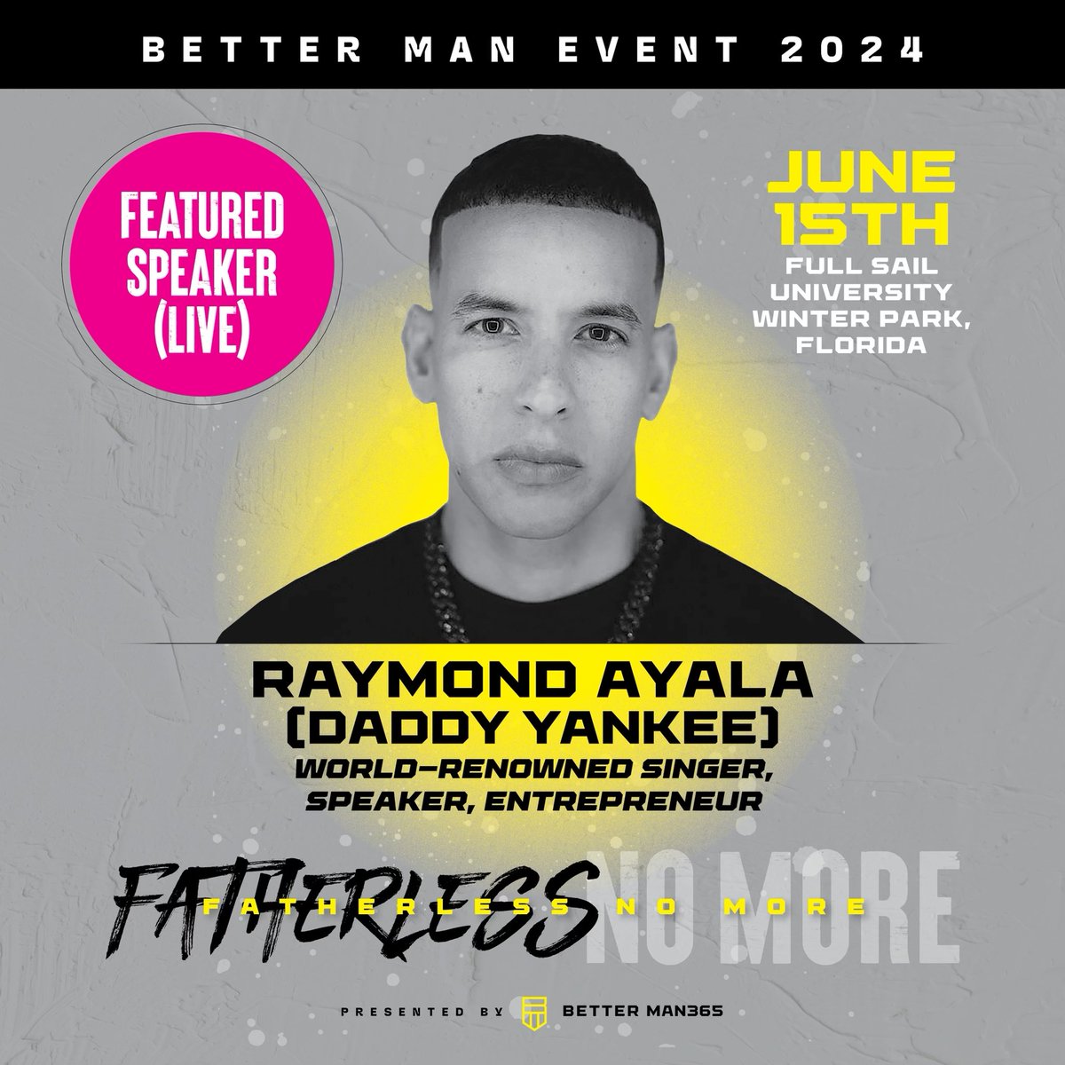 🚨 BREAKING NEWS 🚨
Raymond Ayala, better known as <a href="/daddy_yankee/">Daddy Yankee 😀 (DY)</a> , will be a special guest speaker LIVE at the Better Man Event 2024! 🙌✨Tap the link in our bio to register now at betterman365.com and be part of an unforgettable experience! 
#BetterManEvent #DaddyYankee