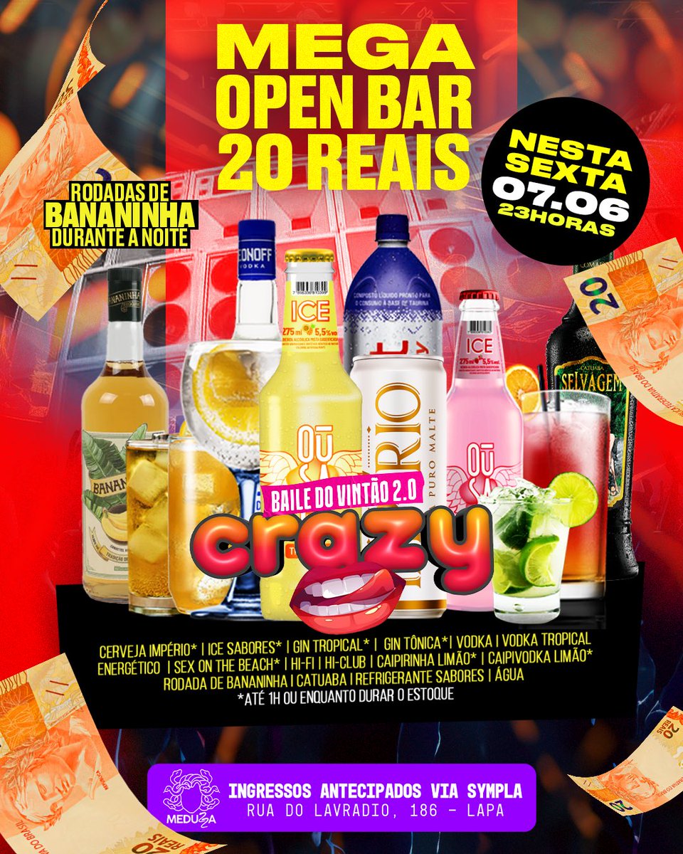 festa_crazy's tweet photo. SEXTA TEMOS MAIS UM ENCONTRO NA LAPA!!

Mega Open Bar a partir de R$20.

Vem ficar Crazy no bairro mais boêmio do Rio de Janeiro. https://t.co/RKMzxWCkc2