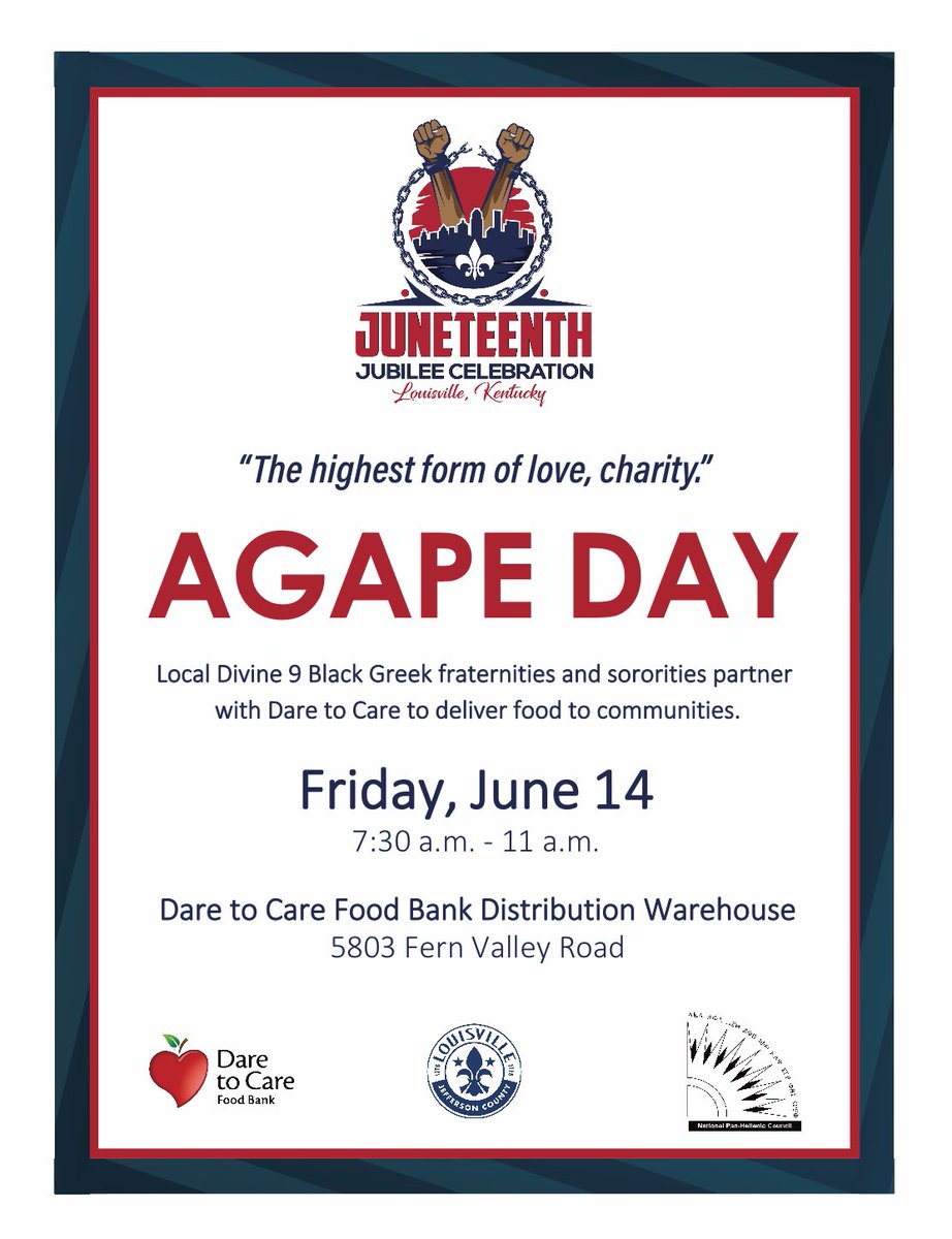 Annual Agape Day on Friday, June 14th! We will be ready to start at 8 am, so planning to arrive between 7:30 - 8:00 am would be great! 

D9, time to start gathering your volunteers and identifying recipients for the food box distribution. Get with chapter reps for more info!